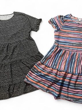Time and Tru Black Dot Dress & Multicolor Striped Tiered Dress
